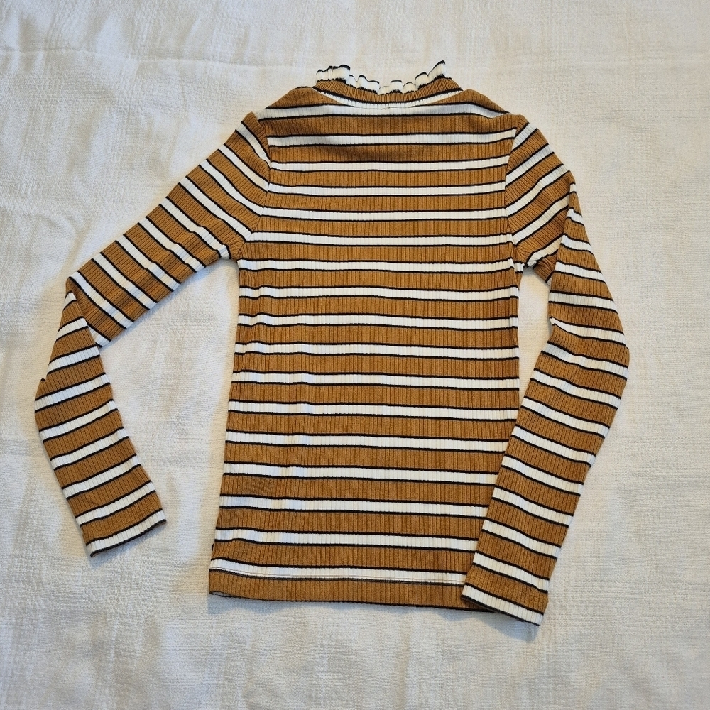 Scotch & Soda girls 8 brown black white ribbed long sleeve mock neck shirt EUC - Picture 4 of 6